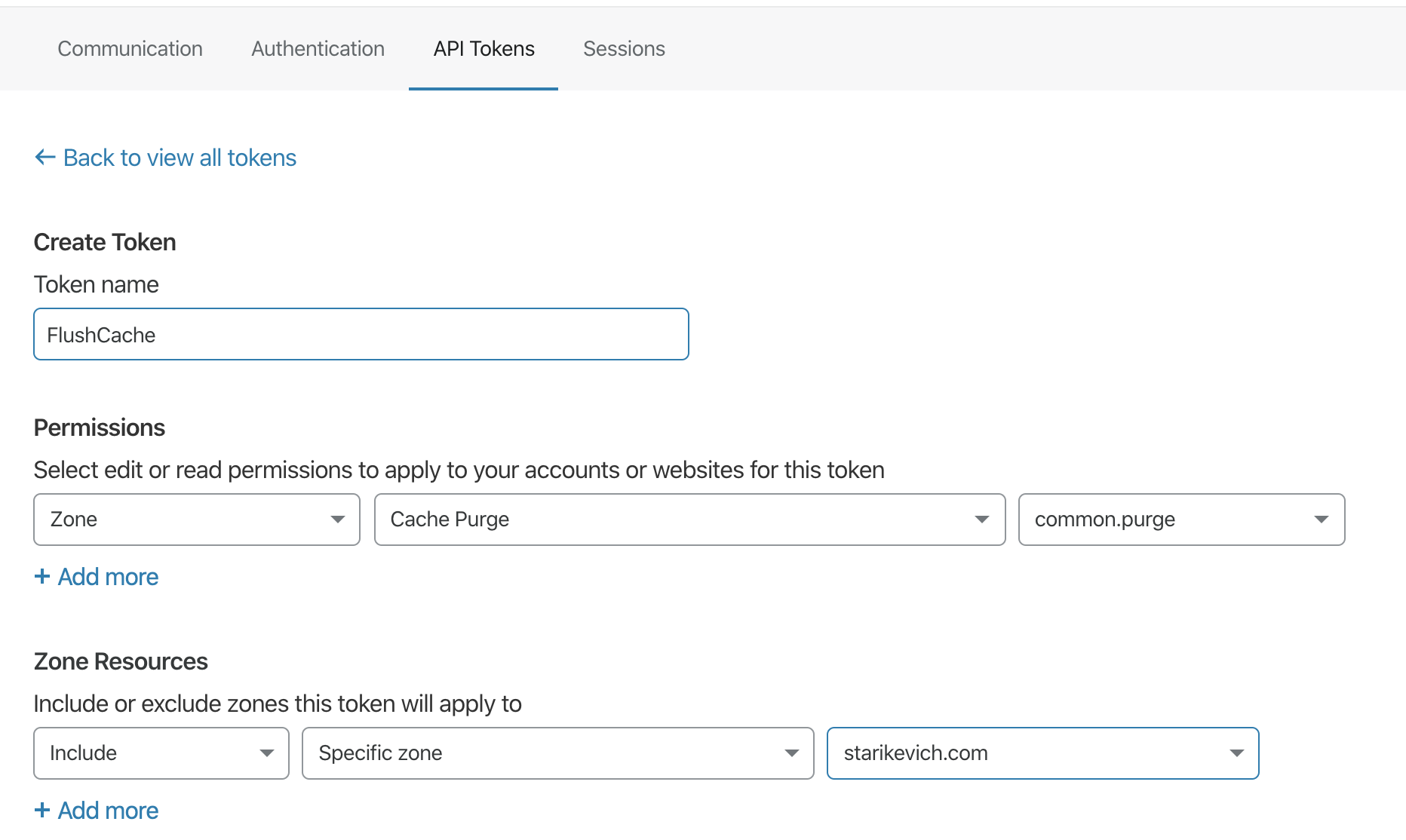 create the API token in Cloudflare panel